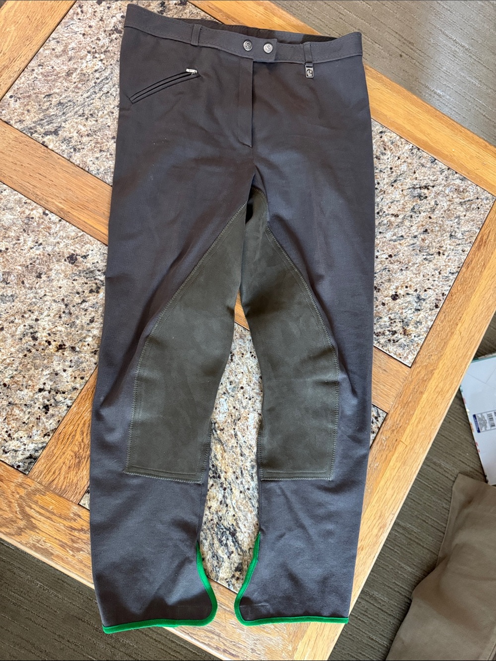 Black Girls' Equestrian Breeches with Green Trim